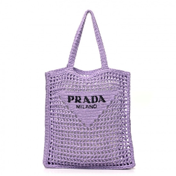 Prada “Lily” Purple Raffia Embroidered Logo Tote Shoulder Bag - Picture 12 of 12